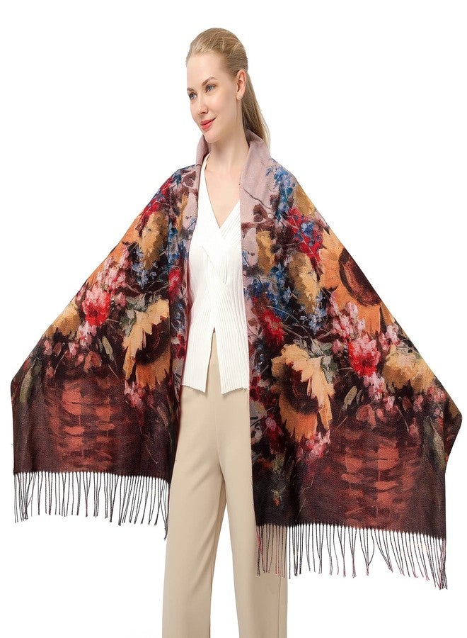 XINYUN Large Shawl Scarfs for Women,Pashmina Sunflower Scarf Cashmere Feel,Fashion Floral Print Tassel Scarves Warm Wraps for Lady in Fall Winter - Image 1