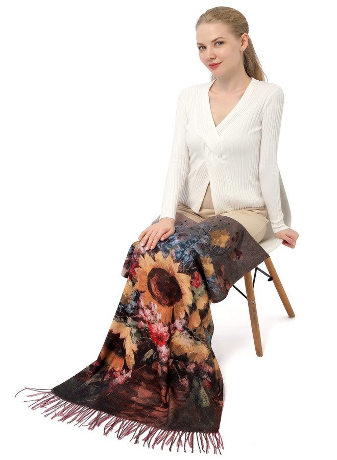 XINYUN Large Shawl Scarfs for Women,Pashmina Sunflower Scarf Cashmere Feel,Fashion Floral Print Tassel Scarves Warm Wraps for Lady in Fall Winter - Image 5