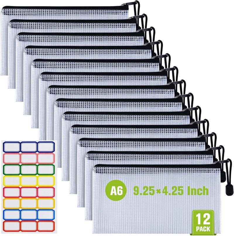 ASTEN 12 Pcs Plastic Mesh Pencil Pouch, Waterproof Tear-Resistant Document File Folders, Zipper Documents Pouch Document Organizer Bags for School Office Business Home Travel Storage(9.25×4.25Inch) - Image 1