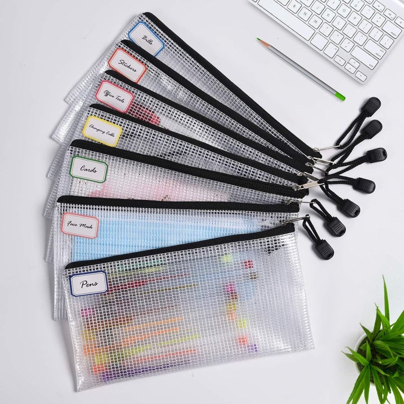ASTEN 12 Pcs Plastic Mesh Pencil Pouch, Waterproof Tear-Resistant Document File Folders, Zipper Documents Pouch Document Organizer Bags for School Office Business Home Travel Storage(9.25×4.25Inch) - Image 2