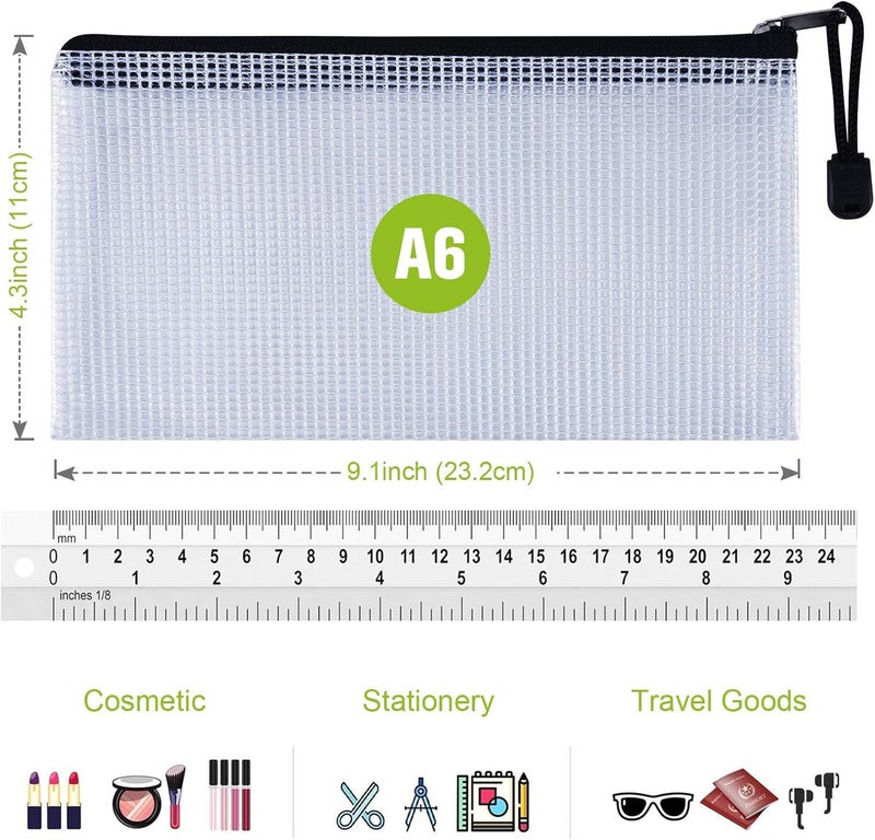 ASTEN 12 Pcs Plastic Mesh Pencil Pouch, Waterproof Tear-Resistant Document File Folders, Zipper Documents Pouch Document Organizer Bags for School Office Business Home Travel Storage(9.25×4.25Inch) - Image 5