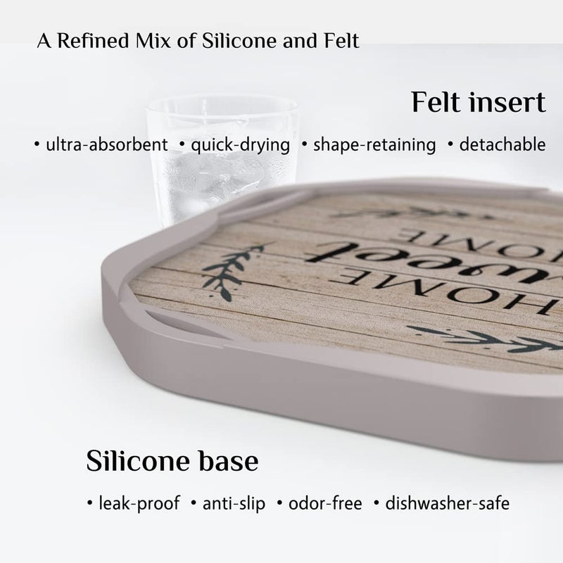 UMIRRO Rustic Country Farmhouse Coasters with Holder for Wooden Coffee Table  Absorbent Felt Drink Coasters with Silicone Cases  Housewarming Gifts for New House/Home  4""  Octagonal  Brown  6 Pack - Image 3