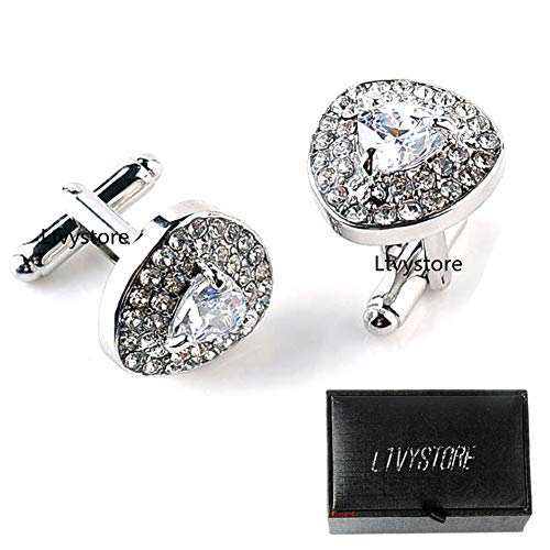 Ltvystore Luxury White Crystal White Rhinestones Heart Cufflinks for Women Shirt, Ltvystore Jewelry Trendy Geometric Cuff links Buttons with Box - Image 2