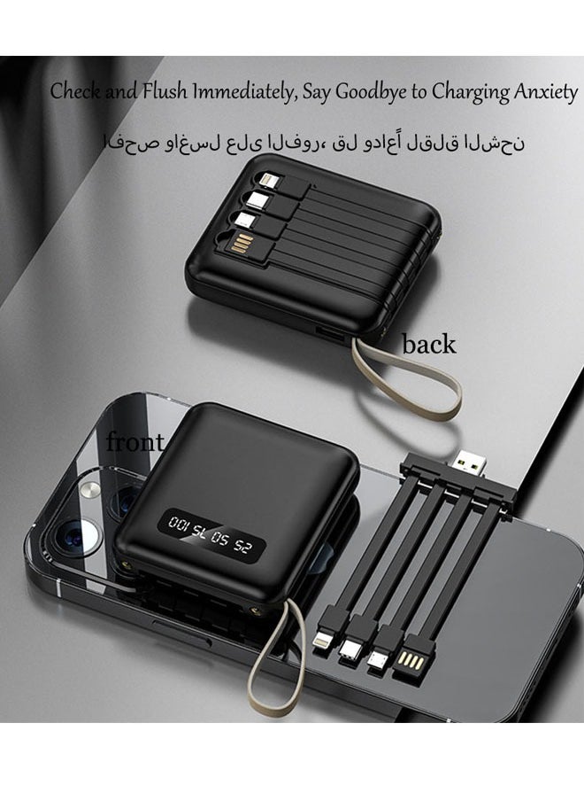 JEEJPV Mini Power Bank Built-in Cables, 10000mAh Power Bank, Slim Fast Charge Battery Pack, Small Travel Essentials Power bank Black  - Image 1