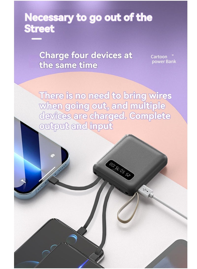 JEEJPV Mini Power Bank Built-in Cables, 10000mAh Power Bank, Slim Fast Charge Battery Pack, Small Travel Essentials Power bank Black  - Image 5