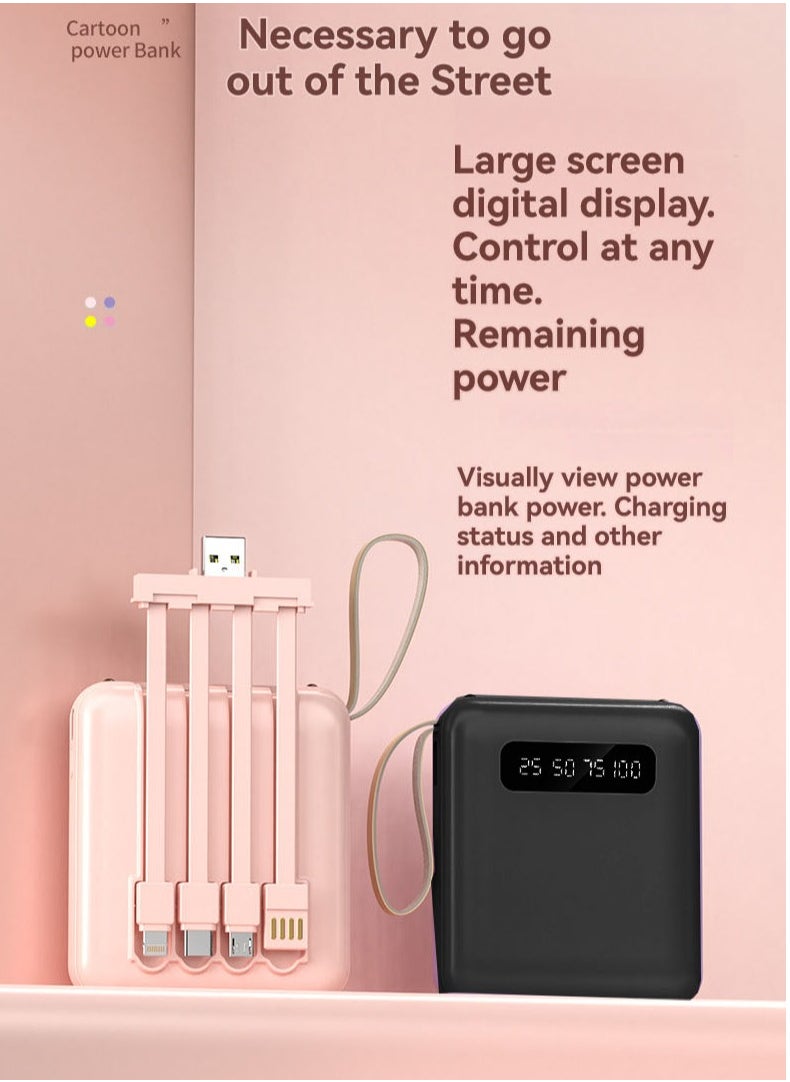 JEEJPV Mini Power Bank Built-in Cables, 10000mAh Power Bank, Slim Fast Charge Battery Pack, Small Travel Essentials Power bank Black  - Image 2