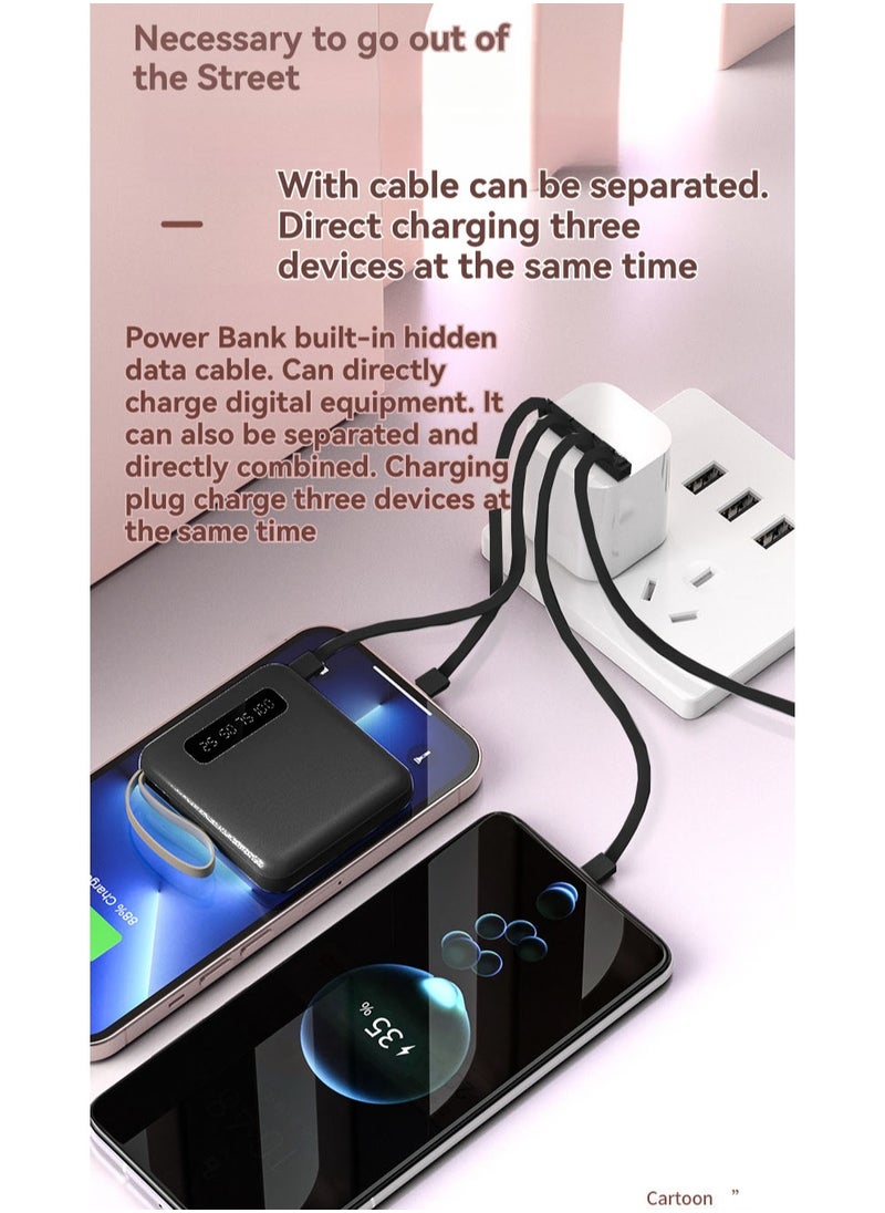 JEEJPV Mini Power Bank Built-in Cables, 10000mAh Power Bank, Slim Fast Charge Battery Pack, Small Travel Essentials Power bank Black  - Image 4