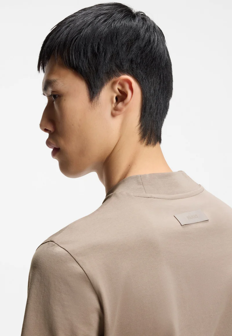 HUGO Light Brown Slim-fit T-shirt in stretch cotton with stand collar for Men | Best Price UAE