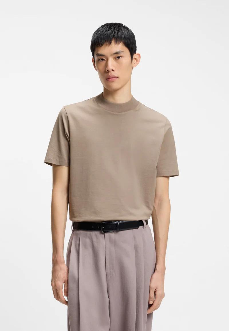 هوجو Slim-fit T-shirt in stretch cotton with stand collar