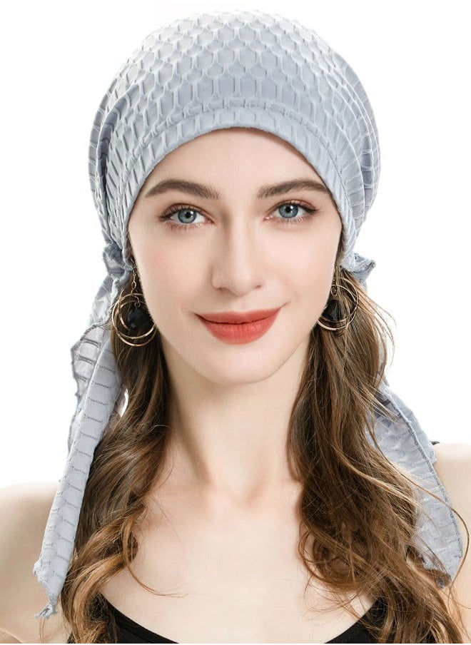 ZLYC Chemo Headwear Pre Tied Head Scarf Headwraps Lightweight Turban Beanie Cap for Women (Waffle Gray)  - Image 1