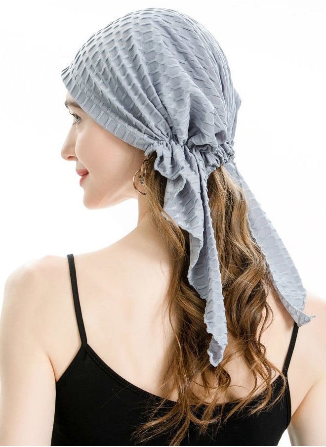ZLYC Chemo Headwear Pre Tied Head Scarf Headwraps Lightweight Turban Beanie Cap for Women (Waffle Gray)  - Image 4
