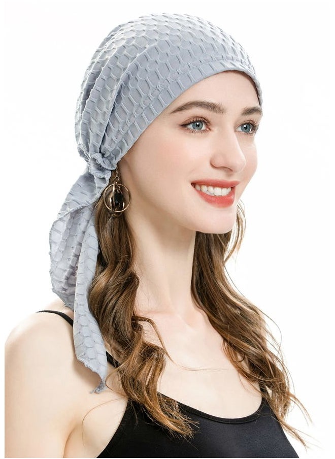 ZLYC Chemo Headwear Pre Tied Head Scarf Headwraps Lightweight Turban Beanie Cap for Women (Waffle Gray)  - Image 2