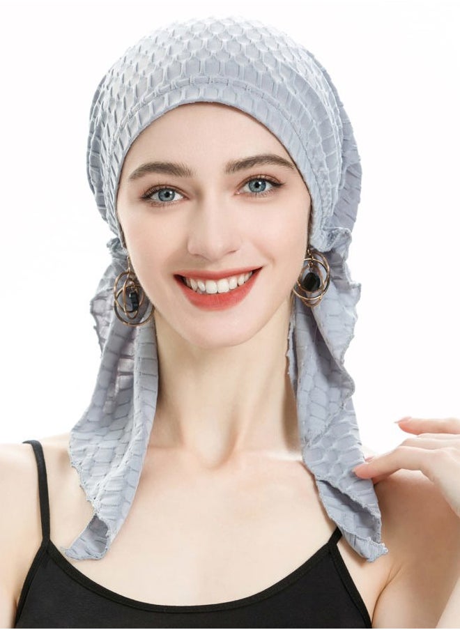 ZLYC Chemo Headwear Pre Tied Head Scarf Headwraps Lightweight Turban Beanie Cap for Women (Waffle Gray)  - Image 3