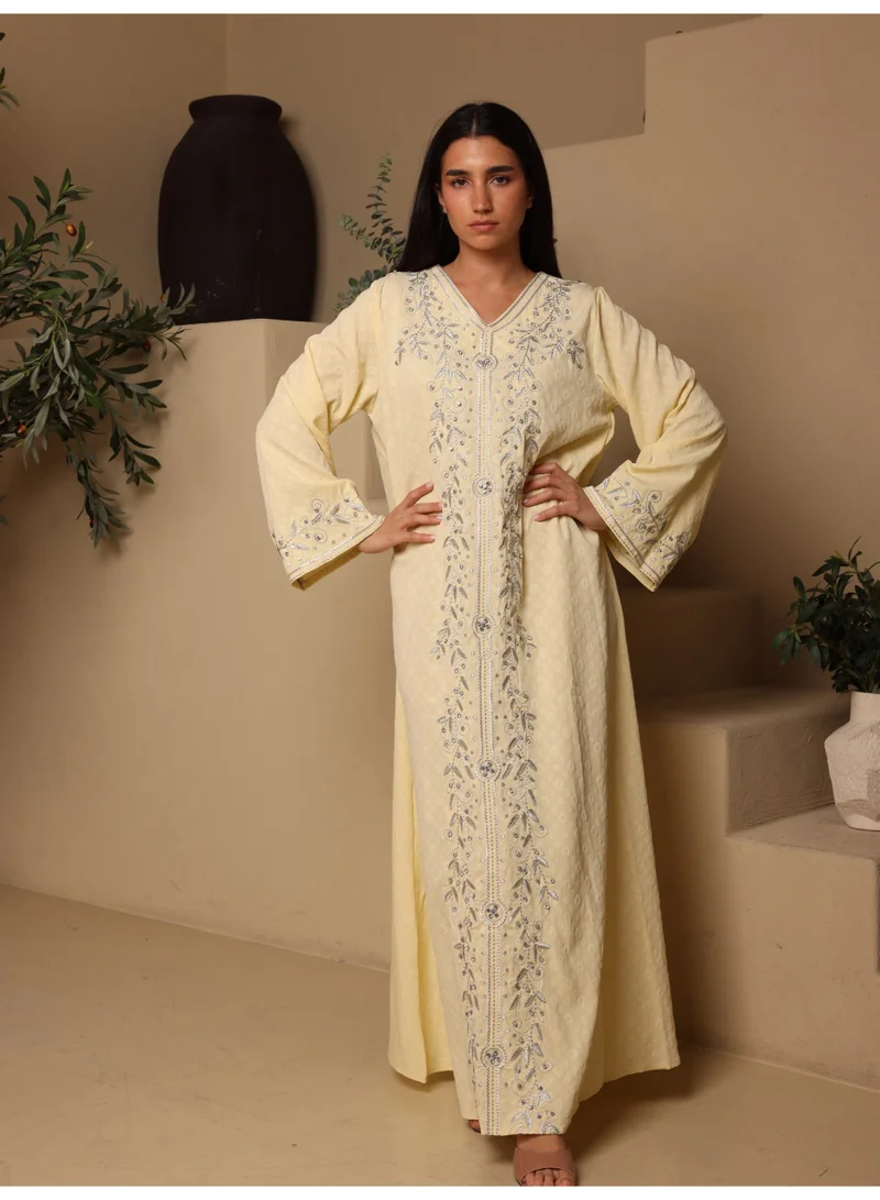 IKKXA IKKXA Crystal Vine Embroidered Jalabiya IK6045 Yellow