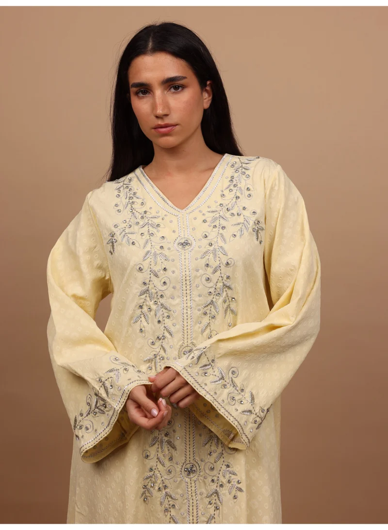 IKKXA IKKXA Crystal Vine Embroidered Jalabiya IK6045 Yellow