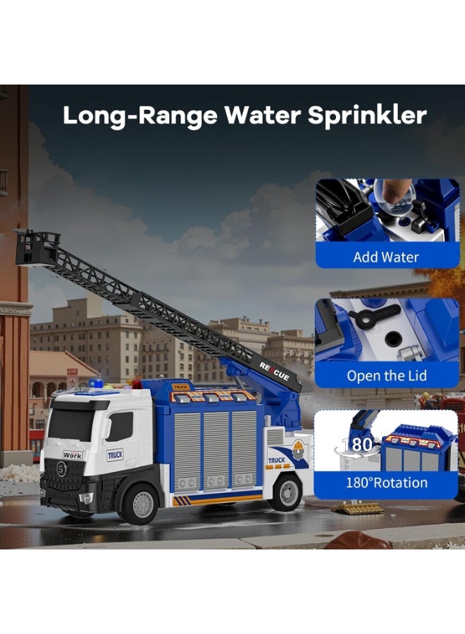 Paka Rabbit Deformable Police Rescue Truck Toy with 6 Parking Spaces and Extendable Ladder, with Lights, Sounds, Water-Spraying Function, Includes 12 Alloy Cars, Perfect Gift for Children Aged 3+.(Blue) - Image 3