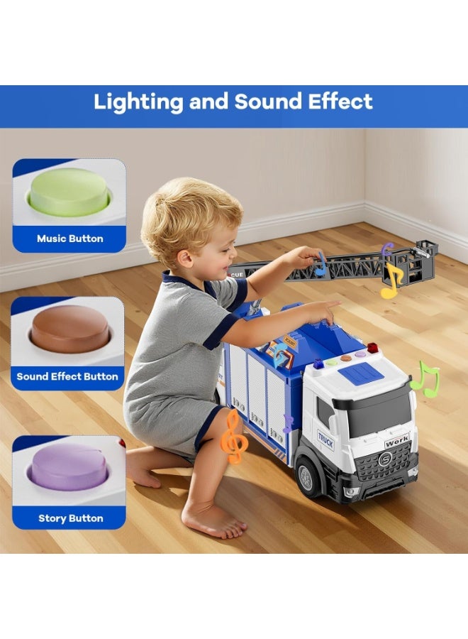 Paka Rabbit Deformable Police Rescue Truck Toy with 6 Parking Spaces and Extendable Ladder, with Lights, Sounds, Water-Spraying Function, Includes 12 Alloy Cars, Perfect Gift for Children Aged 3+.(Blue) - Image 2