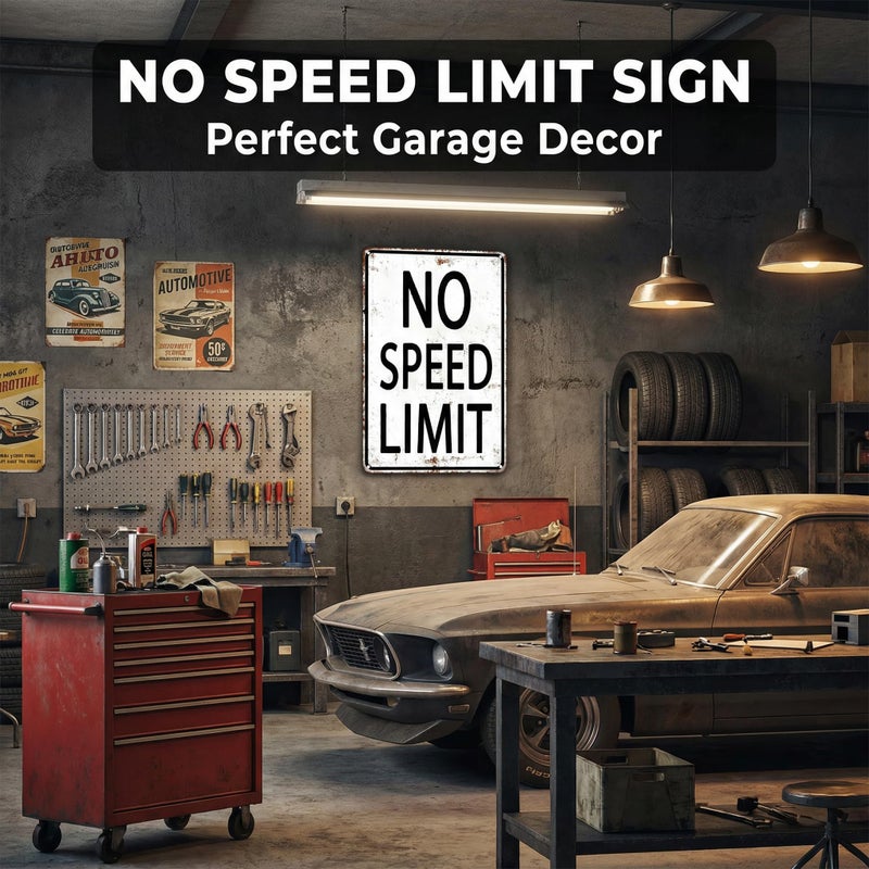 Crazysign Boys Gifts Retro Tin Sign No Speed Limit Sign for Boys Room Man Cave Garage Bedroom Vintage Style Wall Art Decor 8 x 12 Inch (3096) - Image 4