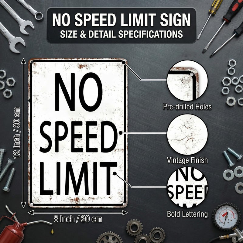 Crazysign Boys Gifts Retro Tin Sign No Speed Limit Sign for Boys Room Man Cave Garage Bedroom Vintage Style Wall Art Decor 8 x 12 Inch (3096) - Image 2
