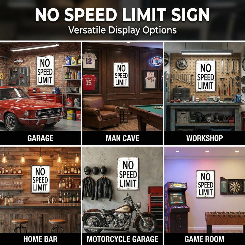 Crazysign Boys Gifts Retro Tin Sign No Speed Limit Sign for Boys Room Man Cave Garage Bedroom Vintage Style Wall Art Decor 8 x 12 Inch (3096) - Image 3