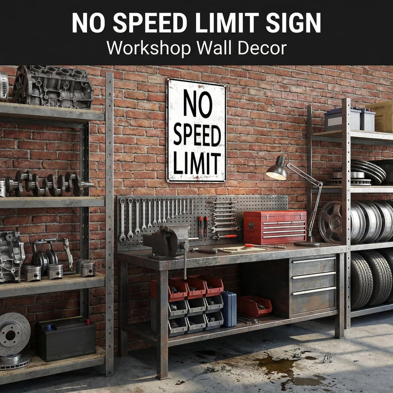 Crazysign Boys Gifts Retro Tin Sign No Speed Limit Sign for Boys Room Man Cave Garage Bedroom Vintage Style Wall Art Decor 8 x 12 Inch (3096) - Image 5