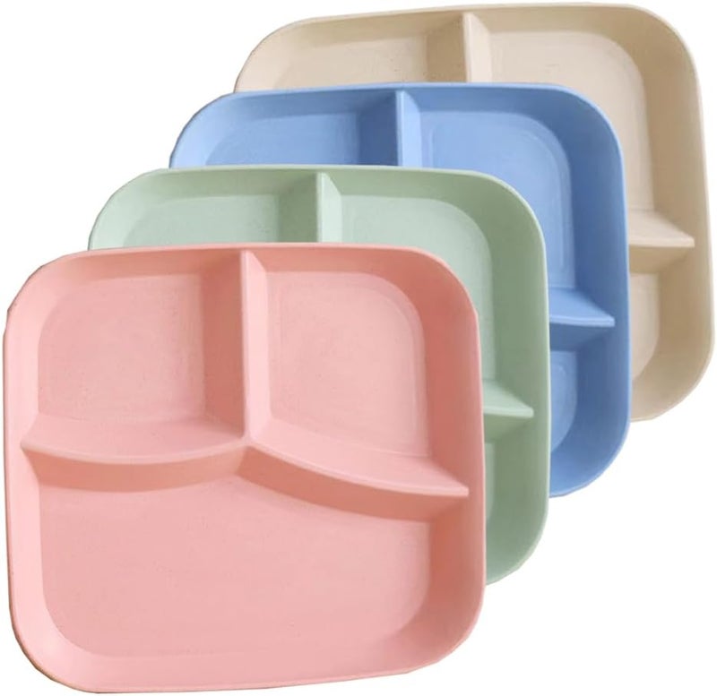 PUPOPIK 10 Inch Portion Control Divided Plates for Healthy Eating 4PCS Unbreakable Wheat Straw Dinner Plate BPA Free Plates for Kids Adults PicnicReusable Plates 4 PACK - Image 1