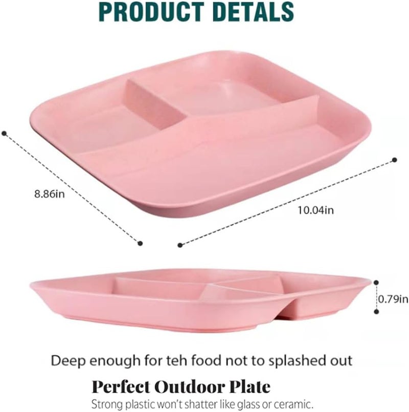 PUPOPIK 10 Inch Portion Control Divided Plates for Healthy Eating 4PCS Unbreakable Wheat Straw Dinner Plate BPA Free Plates for Kids Adults PicnicReusable Plates 4 PACK - Image 5