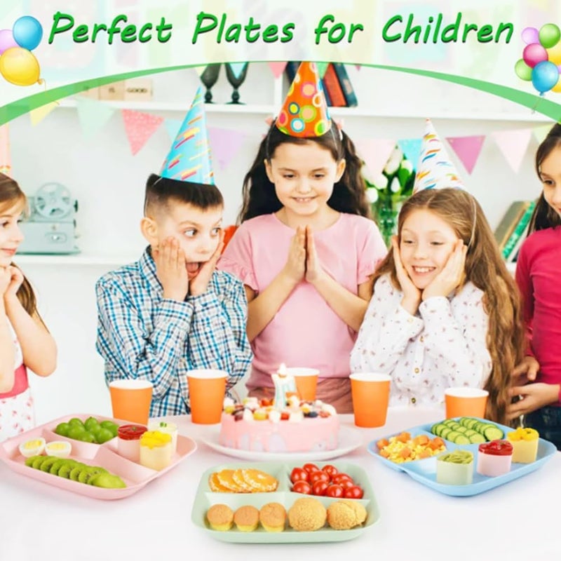 PUPOPIK 10 Inch Portion Control Divided Plates for Healthy Eating 4PCS Unbreakable Wheat Straw Dinner Plate BPA Free Plates for Kids Adults PicnicReusable Plates 4 PACK - Image 2