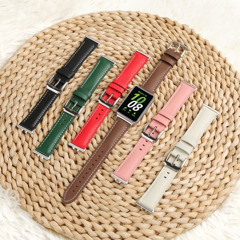 erorex For Samsung Galaxy Watch Fit 3 Leather Sewing Thread Pin Buckle Watch Band(Brown) - Image 4