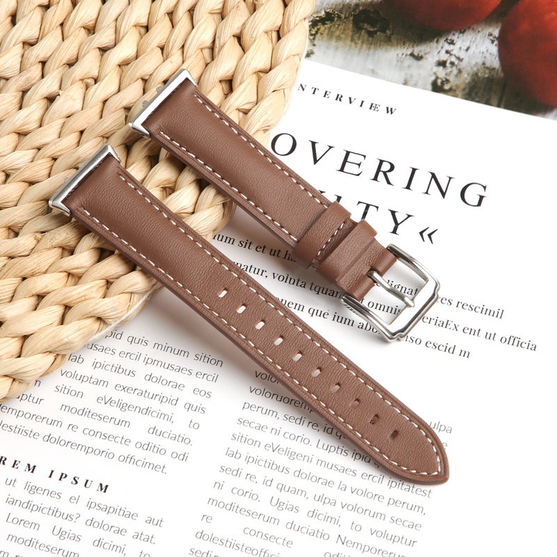 erorex For Samsung Galaxy Watch Fit 3 Leather Sewing Thread Pin Buckle Watch Band(Brown) - Image 1