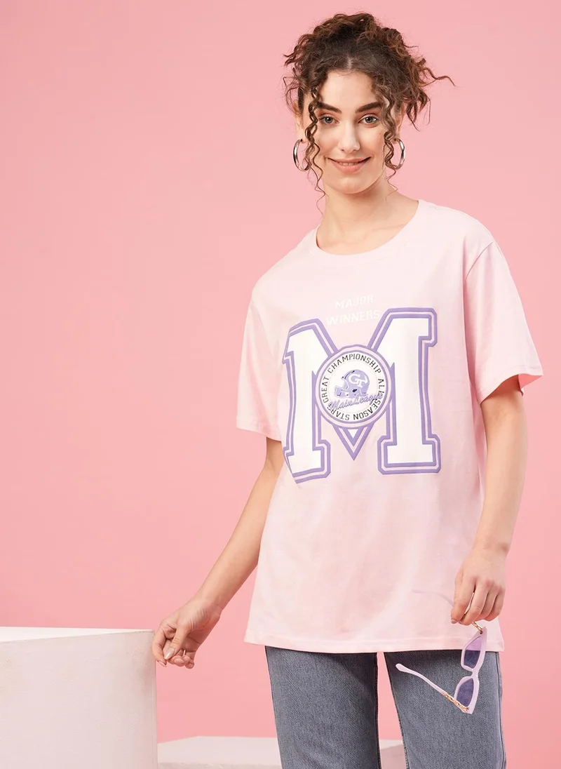 globus Globus Women Typography Printed Drop Shoulder Boxy Cotton T-Shirt