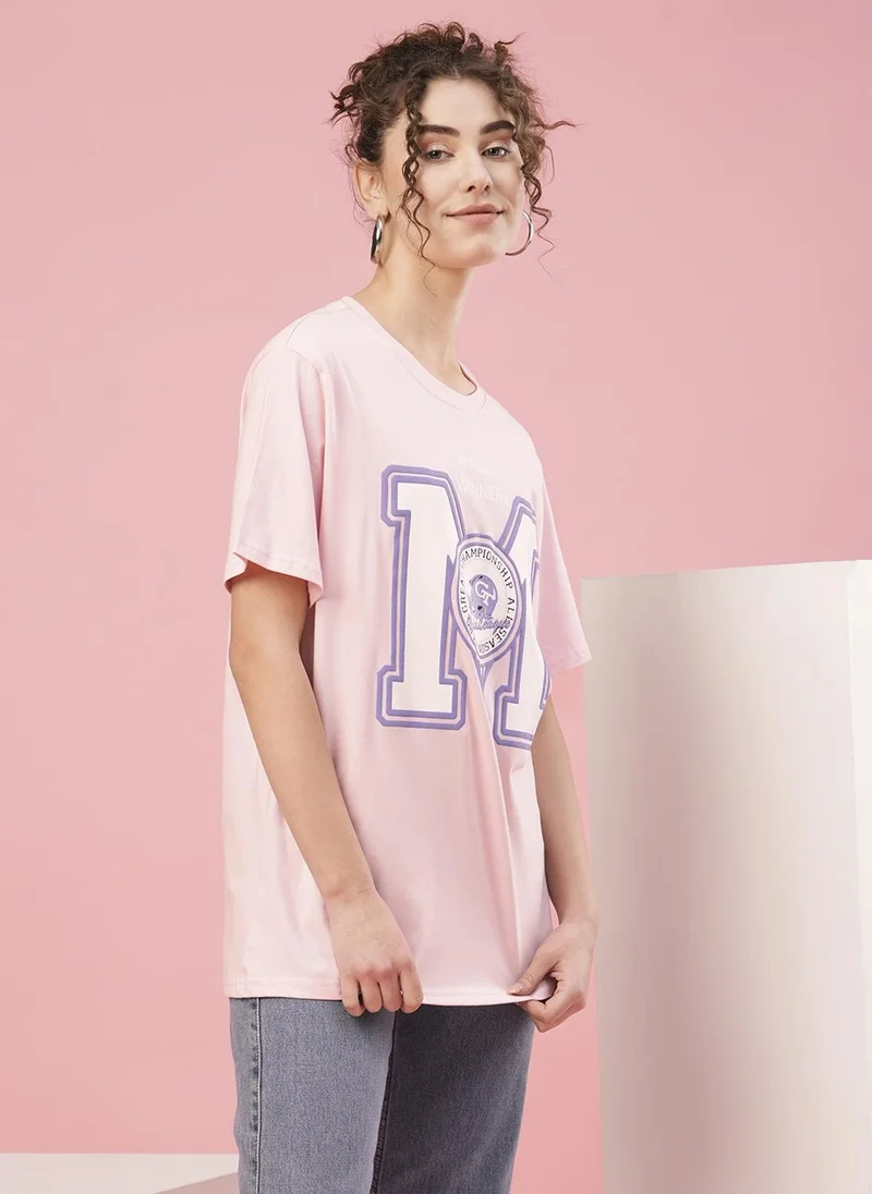 globus Globus Women Typography Printed Drop Shoulder Boxy Cotton T-Shirt