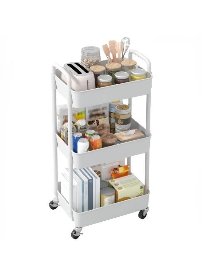 DPTER 3-Tier Kitchen Storage Trolley on Wheels Rolling Utility Carts Mobile Storage Serving Trolley Metal Cart for Dining Room, Bathroom, Laundry, Living Room, Organizer (White) - Image 2