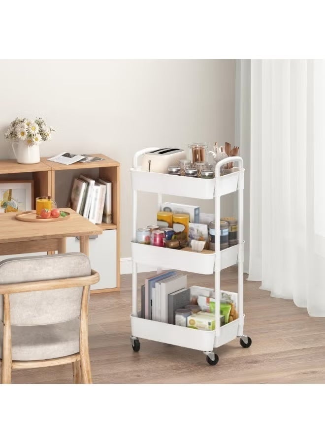 DPTER 3-Tier Kitchen Storage Trolley on Wheels Rolling Utility Carts Mobile Storage Serving Trolley Metal Cart for Dining Room, Bathroom, Laundry, Living Room, Organizer (White) - Image 4