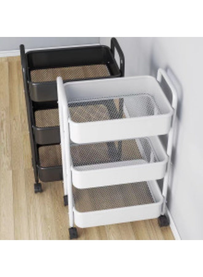 DPTER 3-Tier Kitchen Storage Trolley on Wheels Rolling Utility Carts Mobile Storage Serving Trolley Metal Cart for Dining Room, Bathroom, Laundry, Living Room, Organizer (White) - Image 5