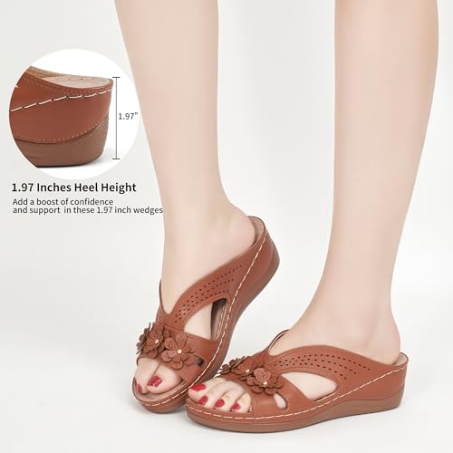 Ecetana Sandals for Women Wedge Shoes: Slip On Dressy Summer Comfortable Slides Sandals Lightweight Memory Foam Platform Shoes - Image 5
