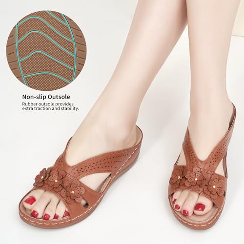 Ecetana Sandals for Women Wedge Shoes: Slip On Dressy Summer Comfortable Slides Sandals Lightweight Memory Foam Platform Shoes - Image 4