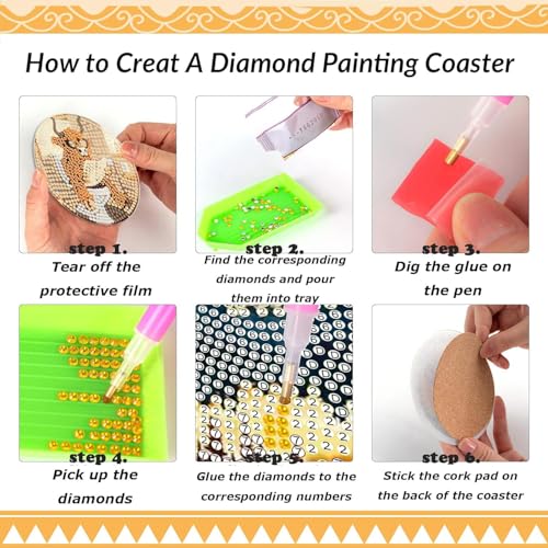 Clendo 8 Pcs 5D Cow Bathroom Diamond Art Coasters Kits with Holder, Diamond Painting Coasters Set for Adults, Small Mini Diamond Dots Kit for Beginners DIY Art Craft Home Decor - Image 5