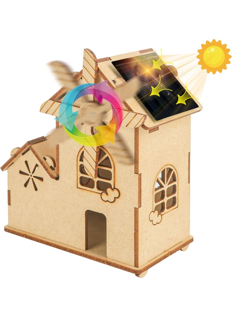 KASTWAVE Solar Powered 3D Puzzle House STEM Kit - DIY Wooden Science Toy for Kids Ages 8-12, Solar Model Construction Craft Kit with Windmill, Educational STEM Toy Kit & Science Craft for Children - Image 1