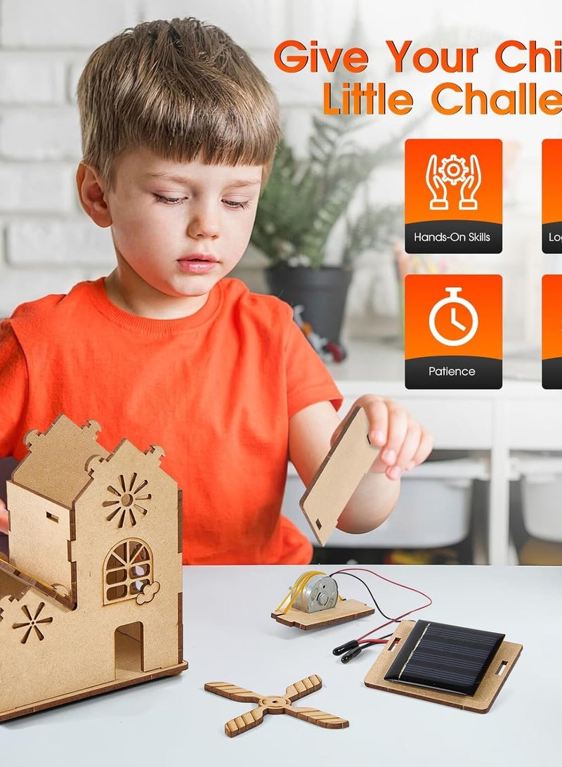 KASTWAVE Solar Powered 3D Puzzle House STEM Kit - DIY Wooden Science Toy for Kids Ages 8-12, Solar Model Construction Craft Kit with Windmill, Educational STEM Toy Kit & Science Craft for Children - Image 2