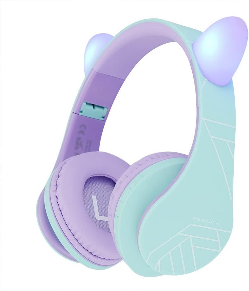 PowerLocus P2 Kids Headphones Wireless, Bluetooth Headphones for Kids Over Ear with Volume Limit 85DB, Cat Ear LED Light Up, Built-in Microphone, Foldable, Micro SD/TF for iPhone/iPad/Laptop/PC/TV - Image 1