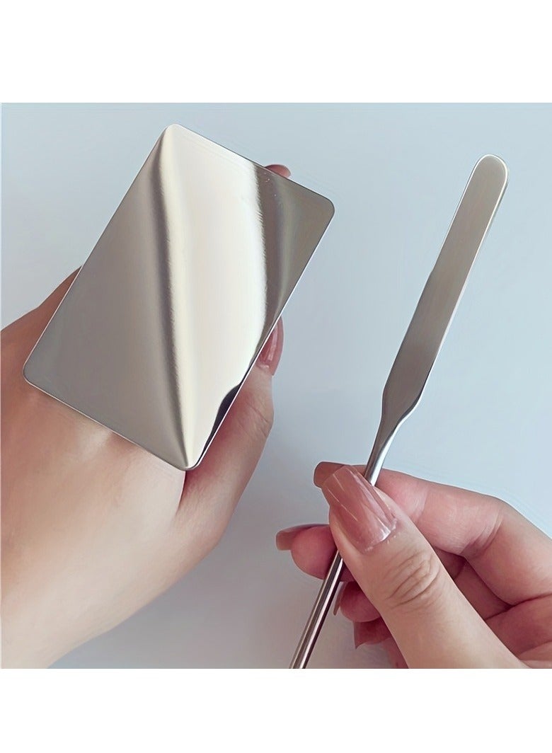 Generic Makeup Foundation Mixing Nail Palette - Stainless Steel Makeup Palette Tray Mixer with Foundation Cosmetic Spatula for Nail Art Palette Makeup Artist Must Haves  - Image 1