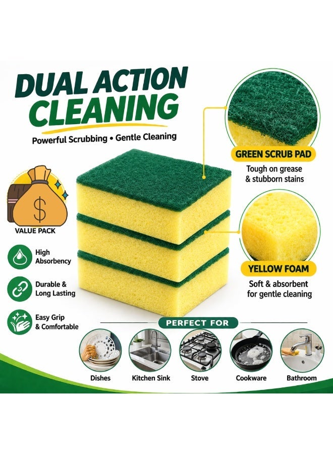 VELMORE Dual Action Kitchen Cleaning Sponge – Heavy Duty Scrub Pad with Soft Foam, Non-Scratch, High Absorbent Dishwashing Sponge, Strong & Durable – 3 PCS Value Pack - Image 2