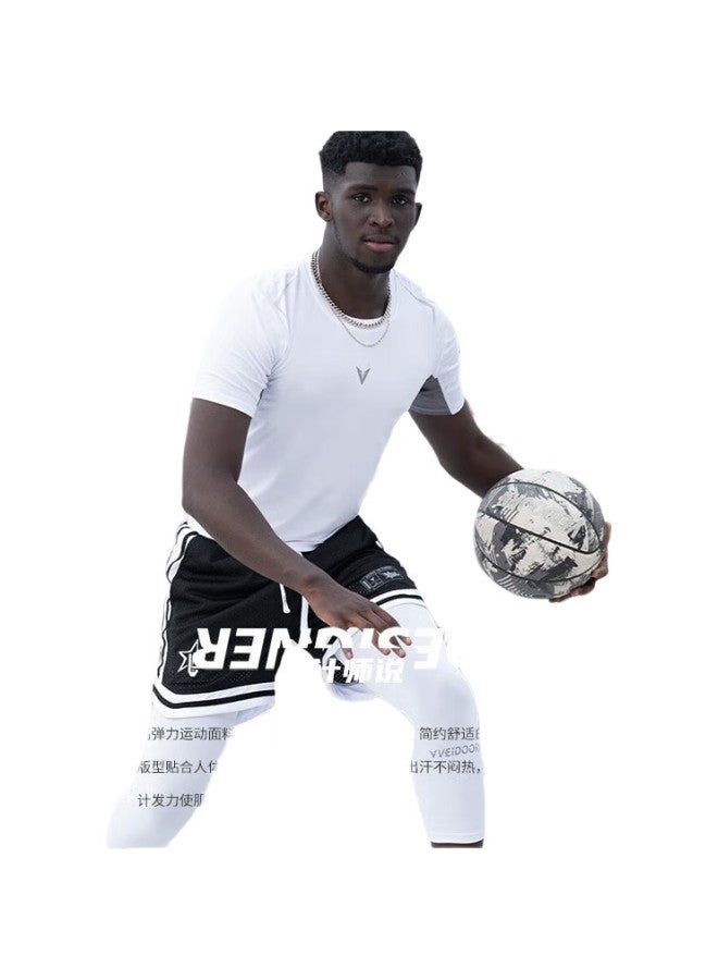 Veidoorn Sports Ice Silk Men'S Fitness Shirt, Breathable Compression Basketball High-Elasticity Training T-Shirt, Tight-Fitting Top, White Short Sleeve, Size L - Image 1