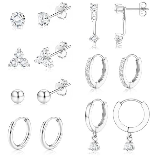 Jstyle Hypoallergenic Silver Plated Stud Hoop Earrings for Women - Surgical Stainless Steel Earrings Trendy Small Stud Earring Stacks Huggie Hoops Cartilage Earring Set for Multiple Piercing Jewelry - Image 1