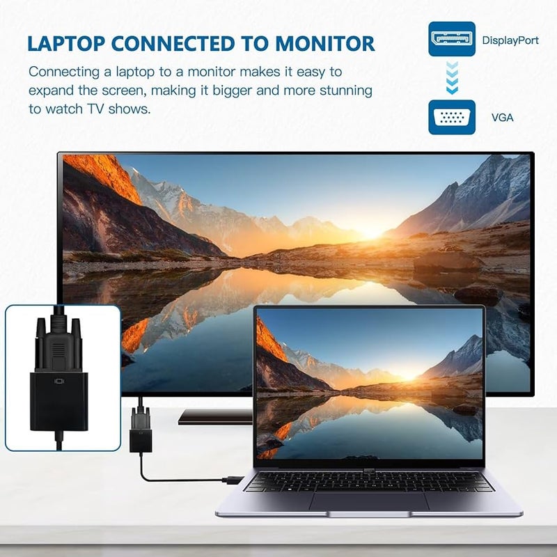 محول DisplayPort مطلي بالذهب إلى VGA ذكر إلى أنثى بدقة 1080p كاملة HD لشاشة الكمبيوتر المحمول - Image 5