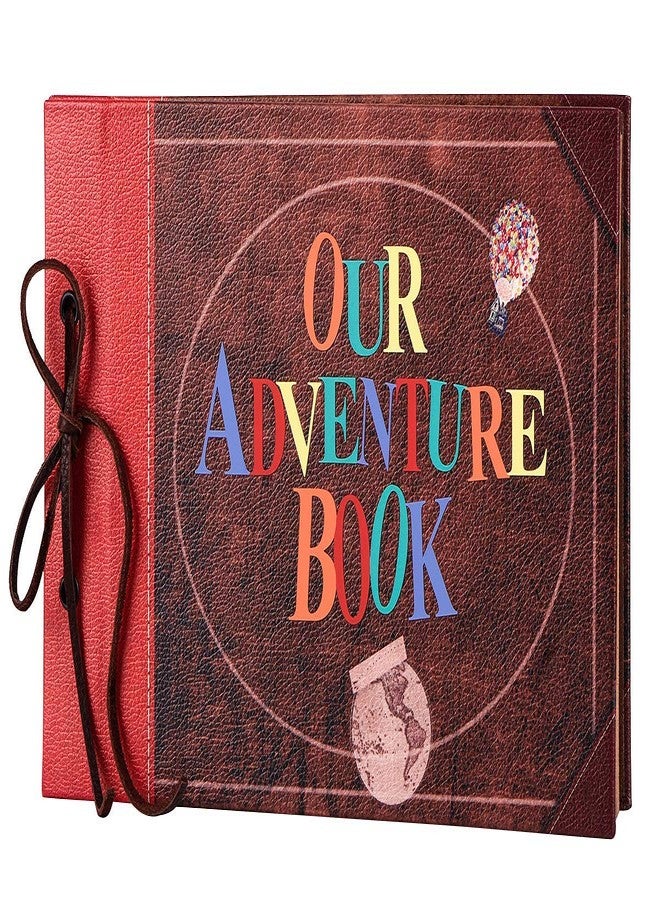 LINKEDWIN Our Adventure Book, Leather Cover with Convex Words, Up Themed Vintage Scrapbook Album, Wedding Guest Book, 11.6 x 7.5 inch, Retro Craft Cardstock, 60 Pages - Image 1