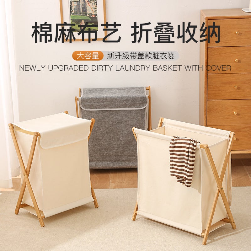 Japanese-Style Foldable Laundry Basket – Modern Wooden Storage for Dirty Clothes - Image 3