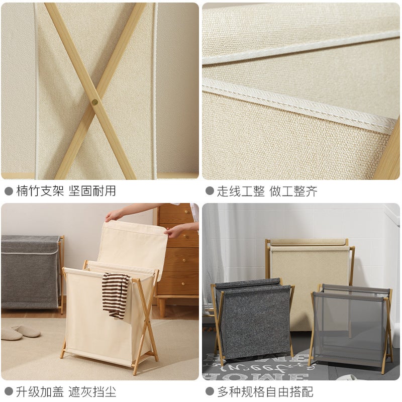 Japanese-Style Foldable Laundry Basket – Modern Wooden Storage for Dirty Clothes - Image 5