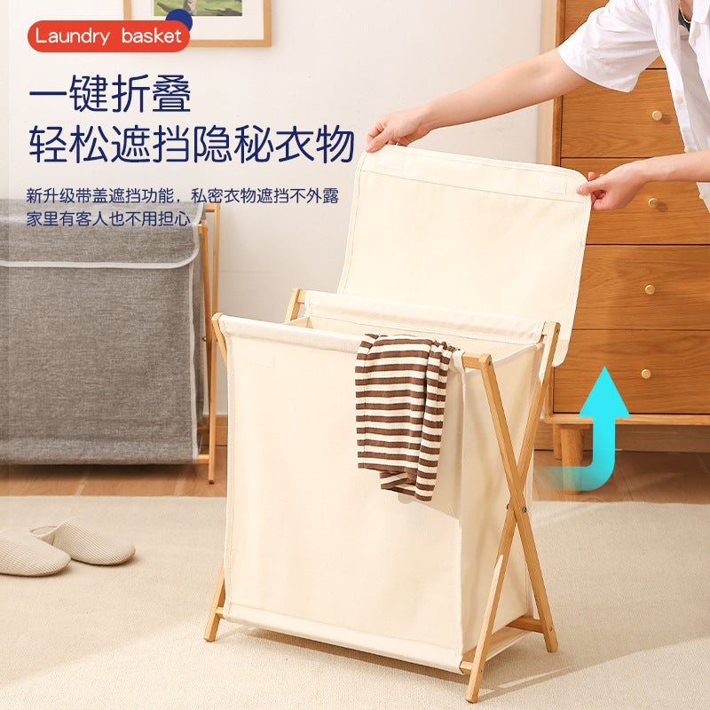 Japanese-Style Foldable Laundry Basket – Modern Wooden Storage for Dirty Clothes - Image 4